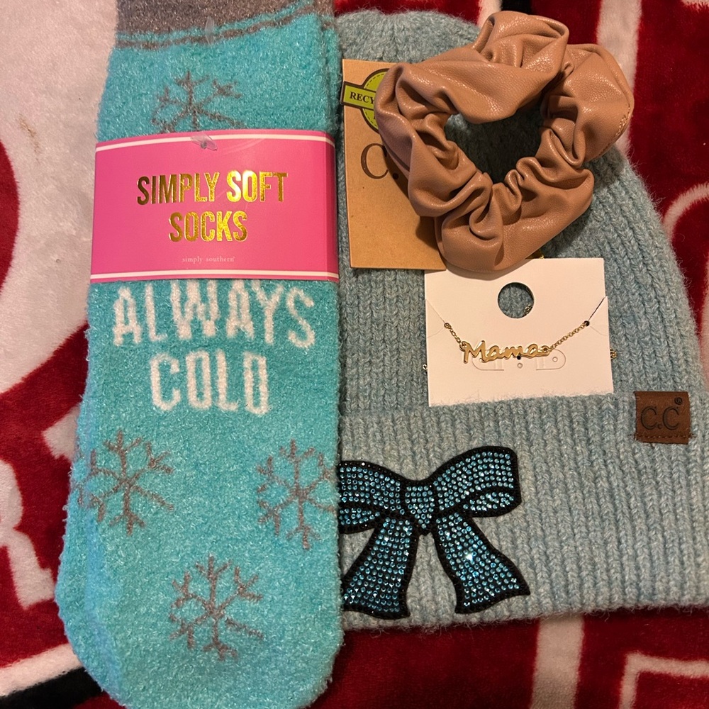 Simply Southern Blue Beanie and Socks Set